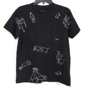 SIA USA TEE Novelty Concert Merch Dog Stick Figure Black Organic Cotton T- Shirt